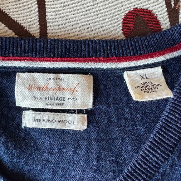 Original Weatherproof Vintage Navy Blue V-Neck Sweater Mens XL 100% Merino Wool - Picture 3 of 4